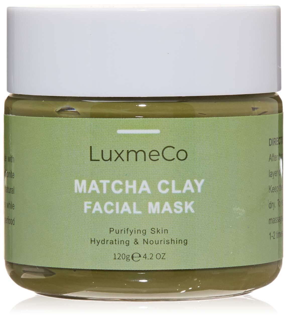 LuxmeCo Matcha Clay Facial Mask Natural Ingredients Cruelty Free Pore Minimizing, Moisturizing, Detoxes skin For all skin types (120g, 4.2 oz)