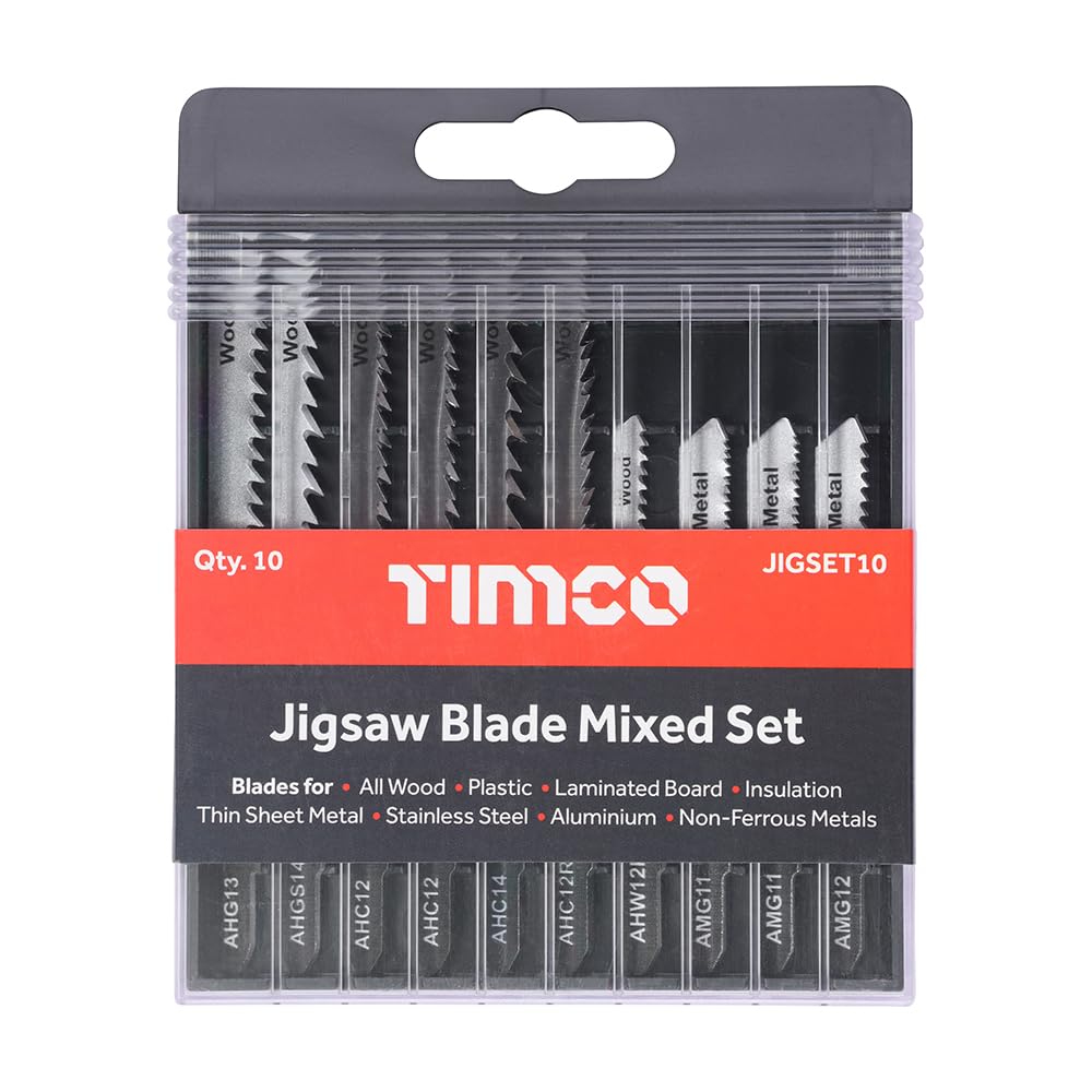 TIMCO Mixed 10 Piece Jigsaw Set-Wood & Metal Cutting-High Carbon Steel & HSS Blades - Silver