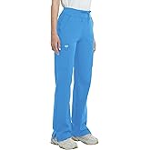 QBK High Rise Yoga Scrub Pants Women - Straight Wide Leg Uniform Pants with Cargo Pocket, Anti-Wrinkle & Knit Yoga Waistband