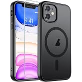 SUPFINE Magnetic for iPhone 11 Phone Case Black | With Screen Protector, Translucent Matte, Compatible with MagSafe, Military Grade Drop Proof, Rugged Shockproof Protective