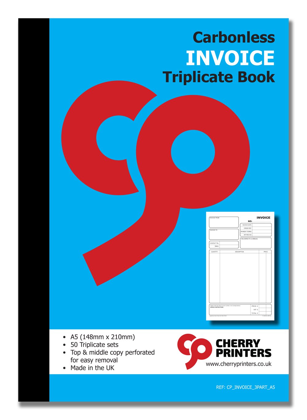 Cherry Carbonless NCR Invoice Book | Triplicate Book | A5 | 50 Sets | Perfect for the self-Employed, Small and Larger Businesses |