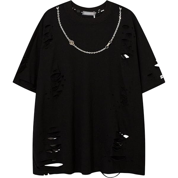 CEINOM Hip-Hop Ripped Holes Short Sleeves T-shirt Solid Color