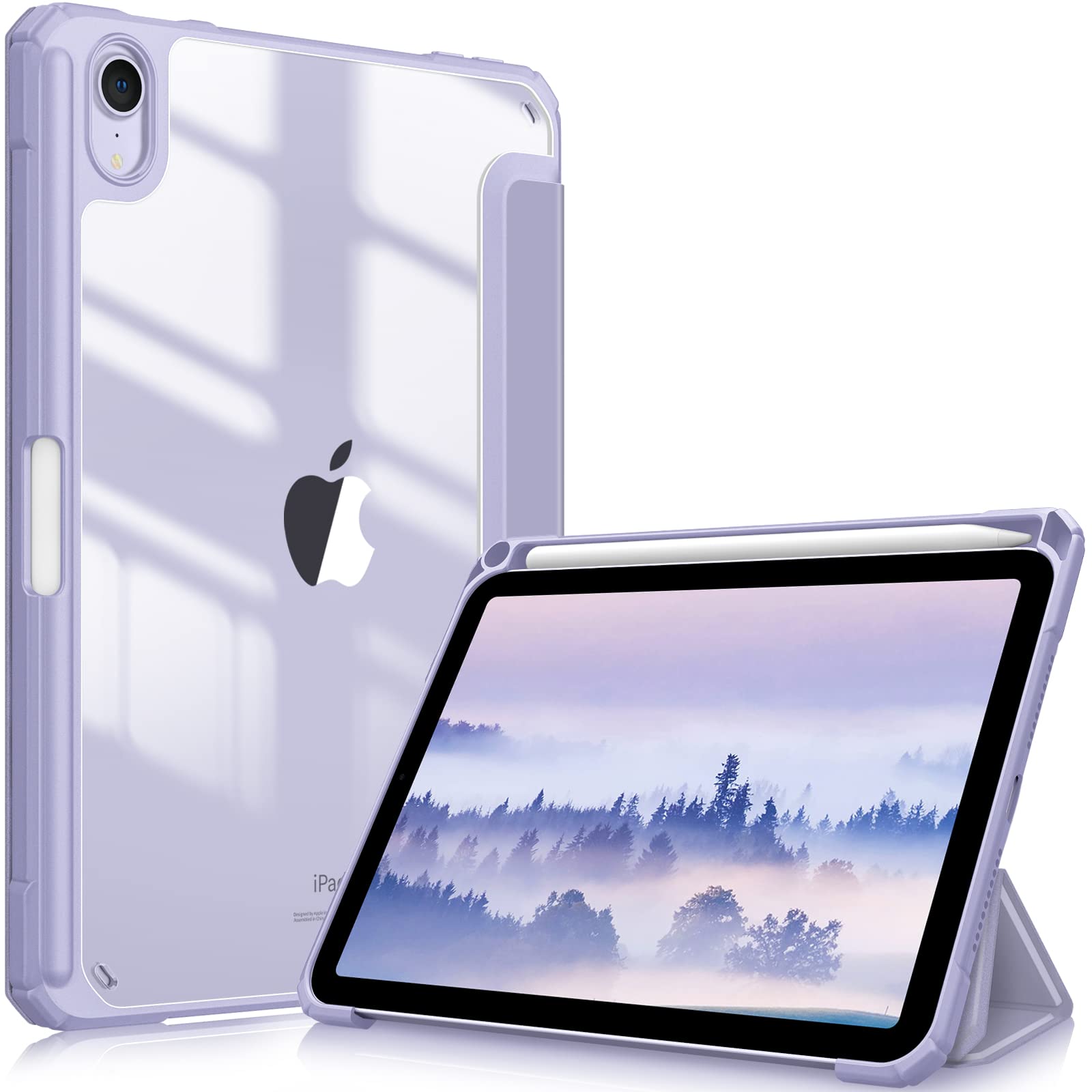 FINTIE Hybrid Case for iPad Mini 7 (A17 Pro) 2024 / iPad Mini 6 (2021) 8.3 Inch - Clear Shockproof Cover with Pencil Holder, Auto Wake/Sleep, Lilac Purple