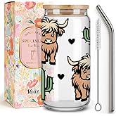 Cute Cactus Highland Cow Cup Gifts for Women,Highland Cow Lover,Girls,Mom,Sister,Friends,Cowgirls,Christmas, Birthday Gifts Mug for Housewarming Coffee Drinking Glass Cup with Lid and Straw -143