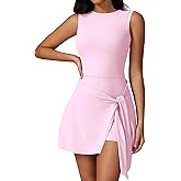 Tennis Dress for Women Athletic Dress with Built in Shorts Sleeveless Side Slit Golf Dress Workout Backless Dresses