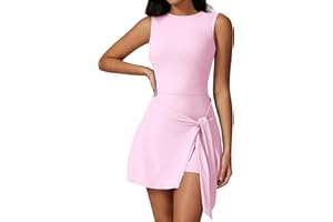 Tennis Dress for Women Athletic Dress with Built in Shorts Sleeveless Side Slit Golf Dress Workout Backless Dresses