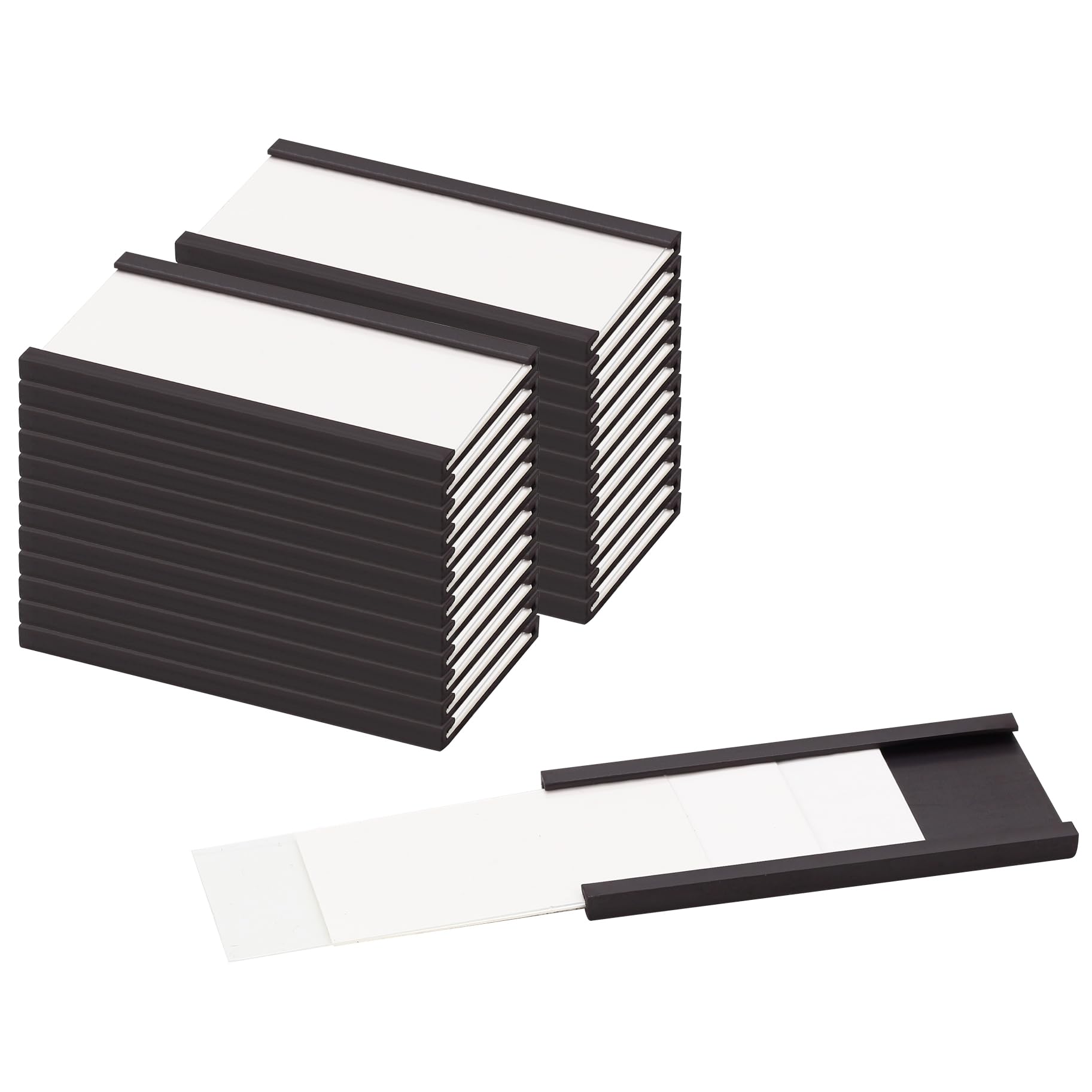 LLPT Magnetic Label Holder | 25MM x 50MM | Pack of 26 with Paper Inserts and Plastic Protectors | Mess Free Reusable for Shelf White Board Toolbox Metal Wall Cabinet Drawer (MH21026)