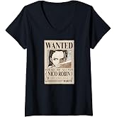 Womens One Piece Anime Nico Robin Wanted Poster V-Neck T-Shirt