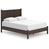Signature Design by Ashley Cadmori Retro Panel Platform Bed, Foundation or Box Spring Not Needed, Queen, Dark Brown