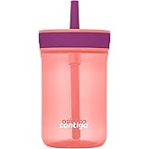 Contigo Kids’ Leighton Straw Tumbler with Spill-Proof Leak-Proof Lid 14oz Coral/Grape