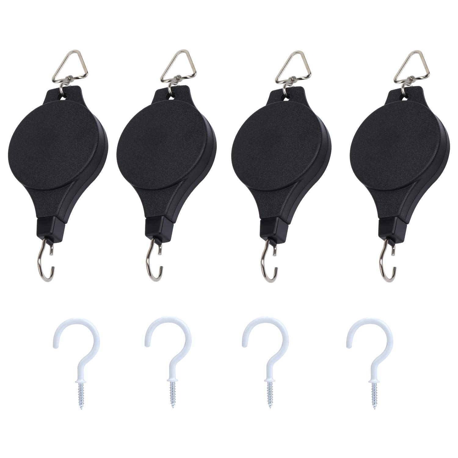Coolty 4 Pack Plant Pulley, Retractable Adjustable Heavy Duty Plant Flower Baskets Hooks for Hanging Baskets & Bird Feeder with 4 PCS White Ceiling Hooks