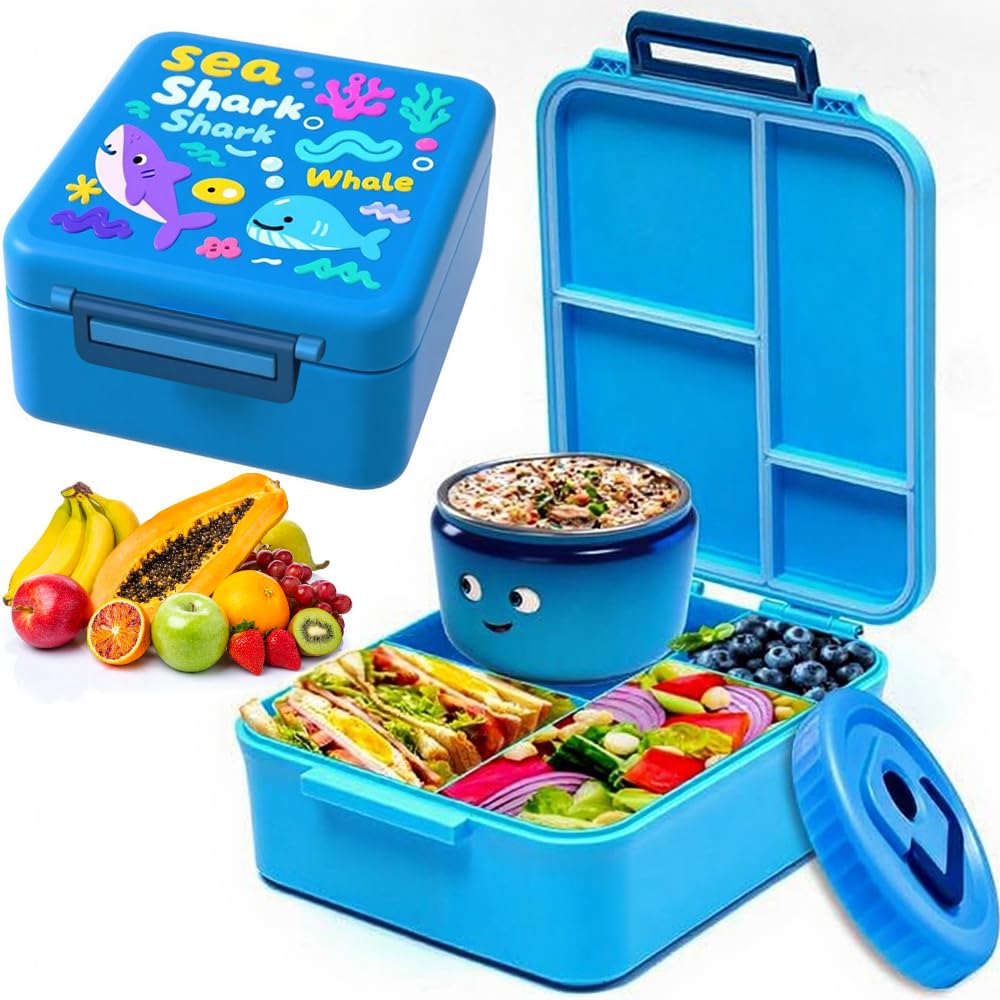 Photo 1 of IELEK Lunch Bento Box for Kids Adult - Bento Lunch Box with Insulated Thermos Food Jar Thermos, 3-4 Compartments, Leakproof, Dishwasher Safe