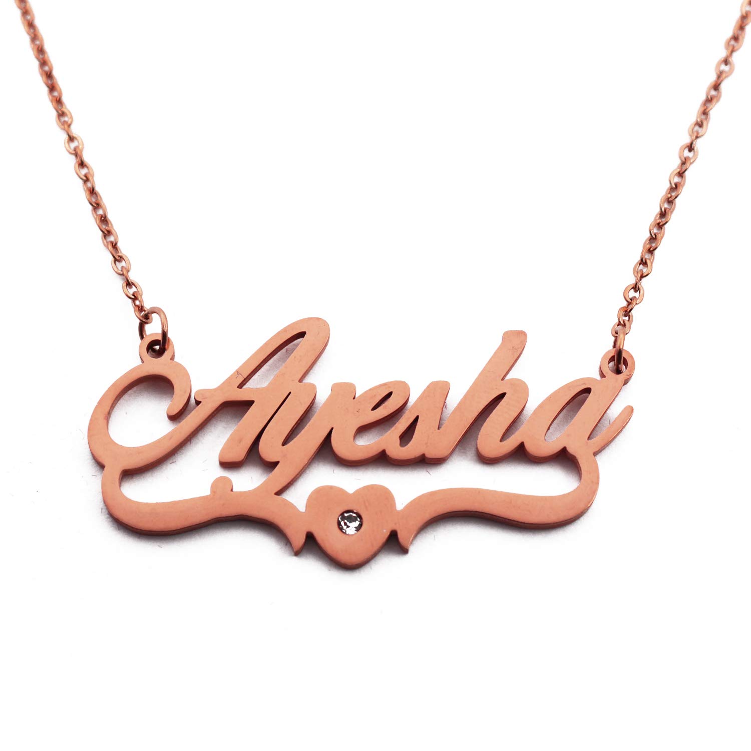Ayesha Personalised Heart Shaped Name Necklace Rose Gold Plated, Custom Dainty Name Pendants, Jewellery for Ladies, Girlfriend, Mother, Sister, Friends