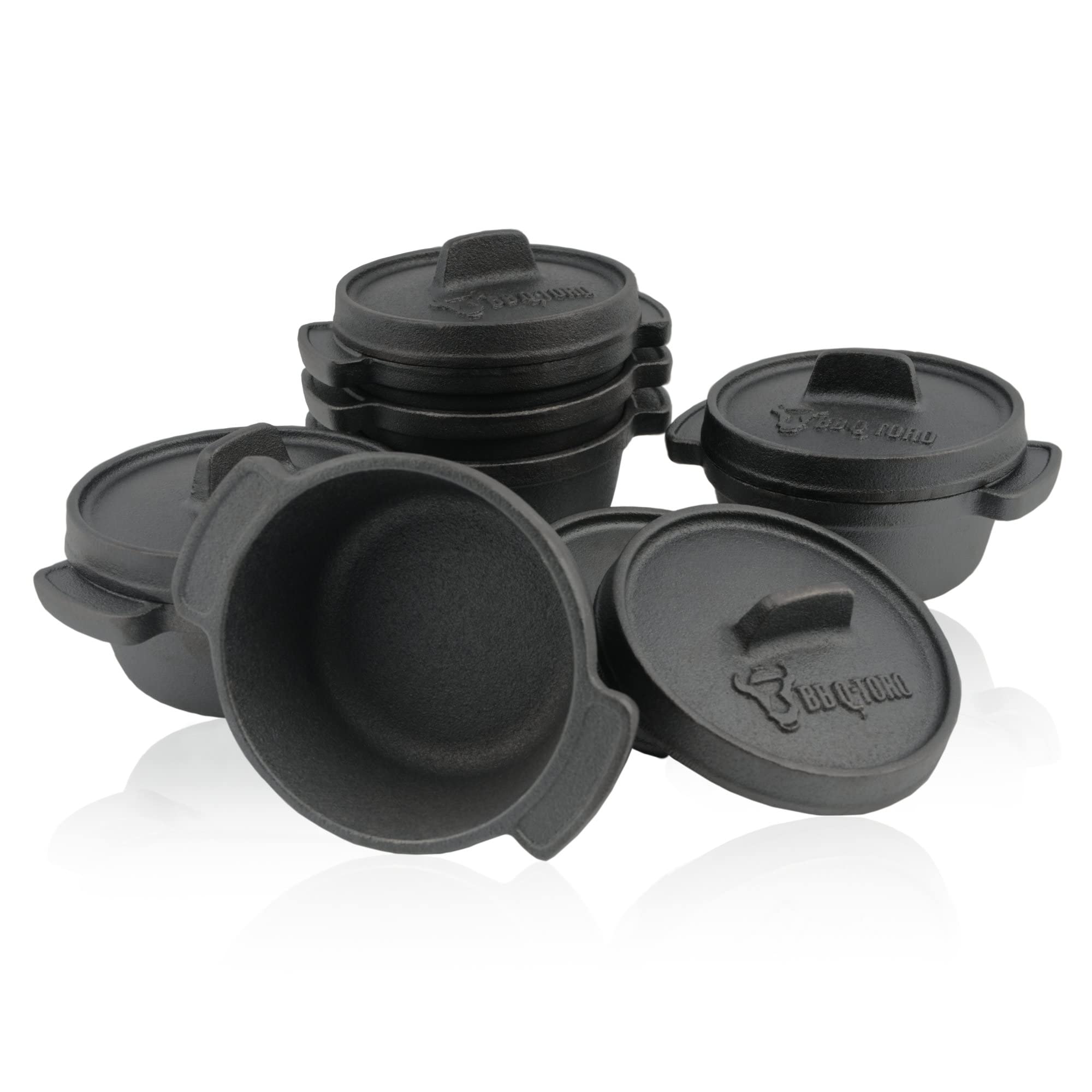 BBQ-Toro mini dutch oven serving pot set (6 pieces) | Ø 11 cm - round - black - pre-seasoned | Cast iron pot with lid