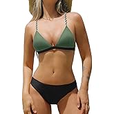 CUPSHE Women's Bikini Set Cute Two Piece Swimsuits V Neck Color Block Bathing Suit Reversible Bottom Braided Straps