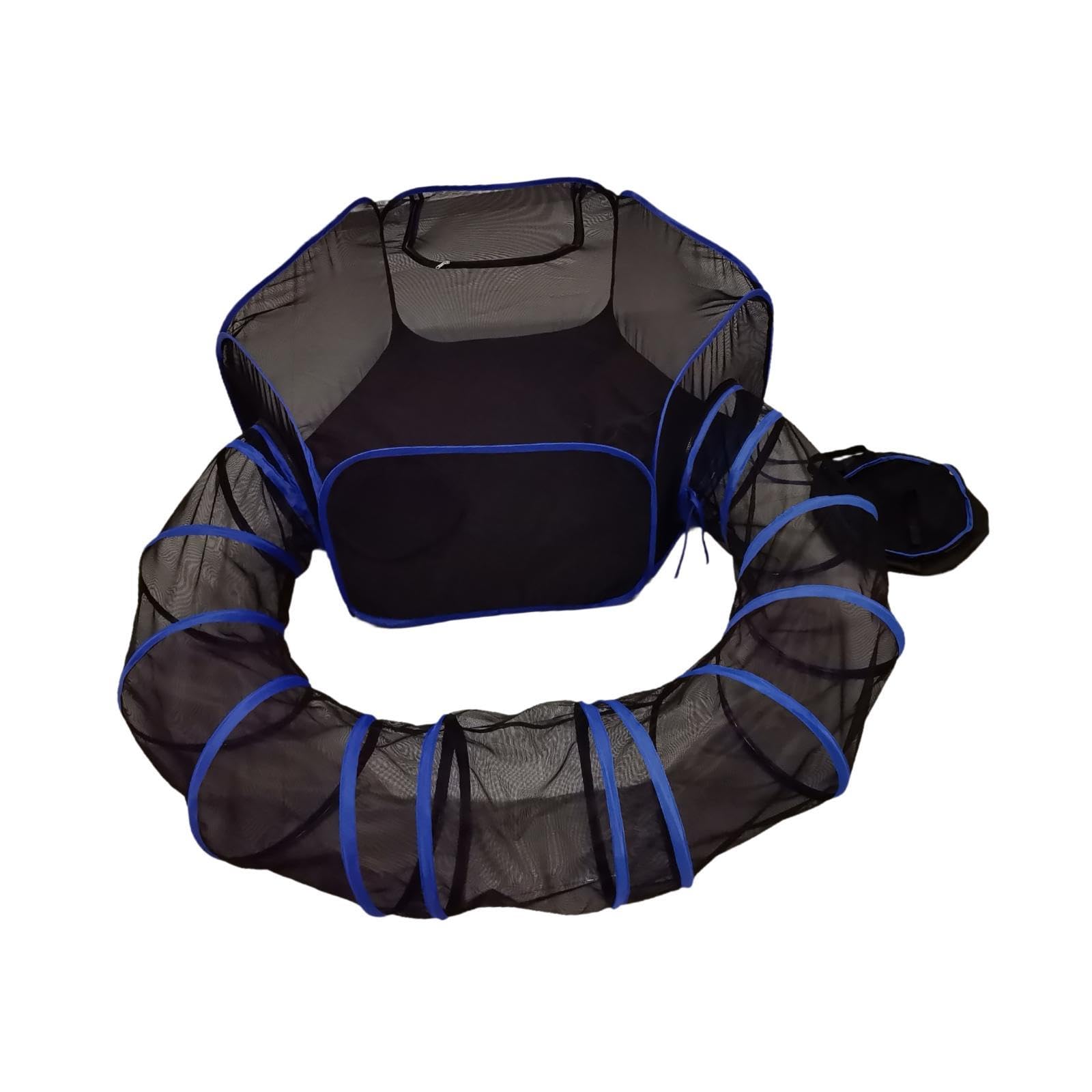 ＡＷＨＡＯ Breathable Outdoor Cat Tent with Tunnel Kitten Tunnels Foldable Cat Outdoor Enclosure Kittens Play Tunnel Cats Tents for Outside Cats Playpen Set for Small Medium Large Kitten Dog Puppy,Blue