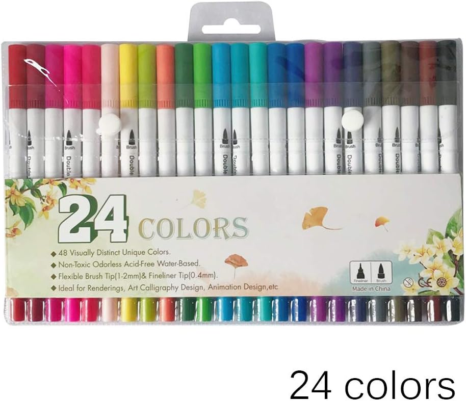 Houkiper Colors Fine Liner Drawing Painting Watercolor Art Marker Pens Dual Tip Brush Pen School Supplies
