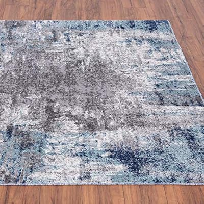 LUXE WEAVERS Rug 7680 Abstract Modern Area Rug, Stain Resistant, Machine-Made, Dark Blue, Light Blue / 5' x 7' 613vzf k2oL