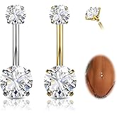 Beautidots 2PC G23 Titanium Belly Button Rings Internally Threaded Navel Barbell Belly Piercing Jewelry 6mm 8mm 10mm 12mm 14mm 16mm of Length to Choose Round Cubic Zirconia Belly Rings for Women Men