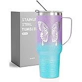 Onebttl Purple Butterfly Gifts for Butterfly Lovers for Women & Girls, 40oz Stainless Steel Insulated Travel Mug, Perfect for Birthday, Christmas, Mother's Day