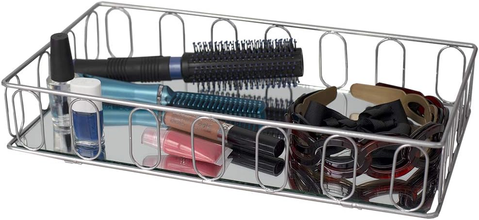 Home Basics Unity Mirrored Dresser, Bathroom & Bedroom Makeup Vanity-D&eacute;cor/Store Jewelry, Perfume, Ornament, Decorative Tray Organizer, Silver