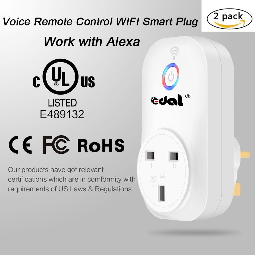 Voice Remote Control WIFI Smart Plug Socket,Onezi Control Globally Time Schedule Power-Saving Overload Protection No Hub Required Outlets Compatible with Alexa (UK 2 Pack)