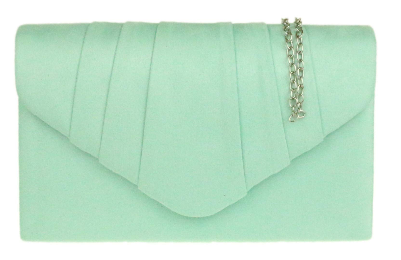 Girly Handbags Womens Faux Suede Clutch Bag Pleated Design Evening Party (Mint)