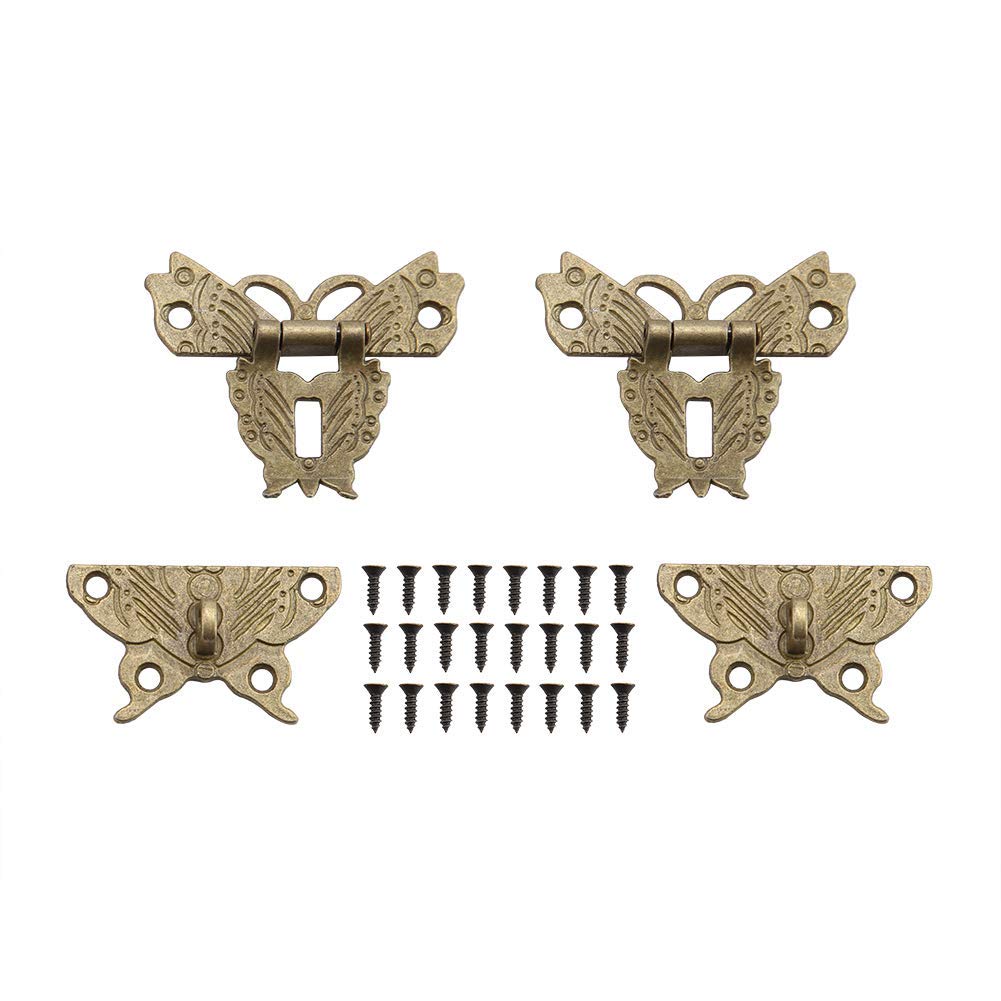 Cabinet Box Latch Hasp,2Pcs Alloy Vintage Middle Ages Butterfly Single Lockable Latch Hasp Pad Lock For Wooden Gift Jewelry Box Decoration