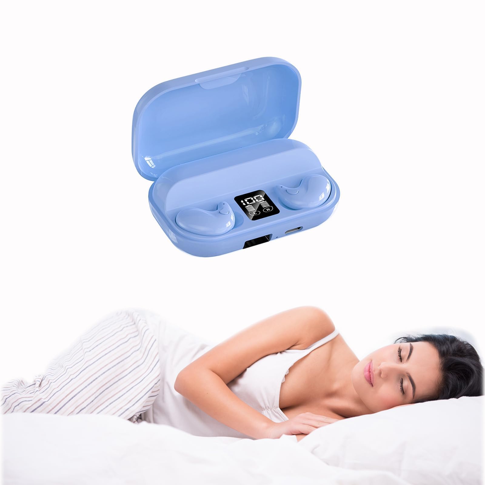 Xmenha Wireless Blue Invisible Sleep Earbuds For Side Sleepers Bluetooth Small Headphones Earphones Invisible Earbuds For Sleep Tiny Mini Hidden Invisible Wireless Sleeping Ear Buds For Small Ears