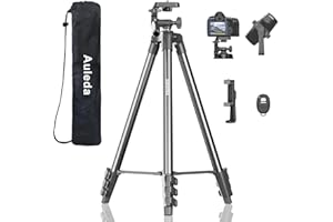 AULEDA 60″ Camera Tripod Lightweight Travel Tripod Stand Compatible with Canon Nikon DSLR Cameras with Wireless Remote Phone Holder and Bag Max Load 6.6 LB Black