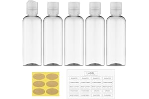owlyee 3.4 oz Travel Bottles for Toiletries, Empty Travel Size Containers Tsa Approved, 5PCS Small Plastic Shampoo Bottles with Labels (100ml, All Clear)