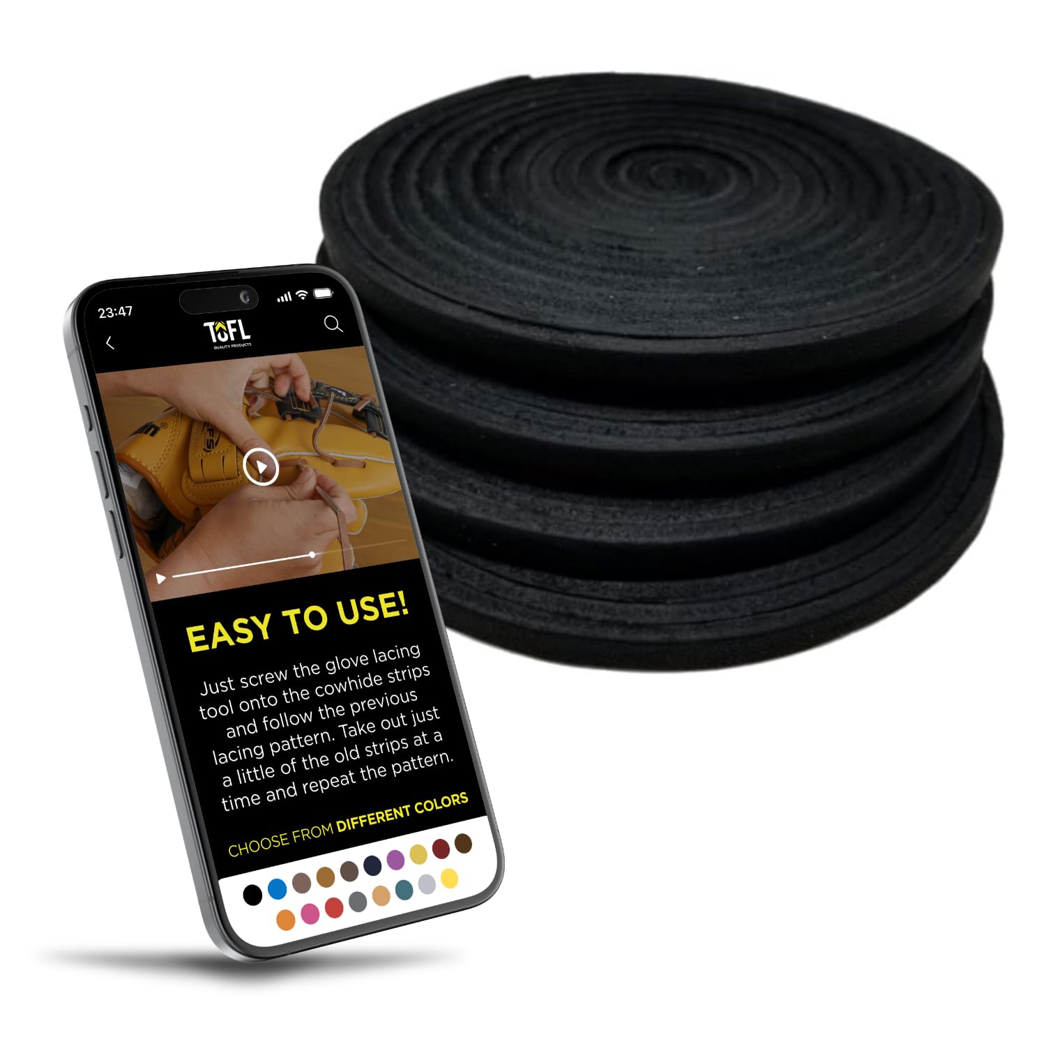 TOFL Baseball Glove Lace Kit | Leather Lacing for Baseball & Softball Glove Repair - 72" Long Strips - Black 4