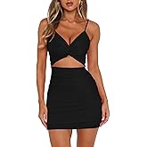Owin Women Cut Out Twist Front Bodycon Sleeveless Spaghetti Strap Club Party Mini Dresses