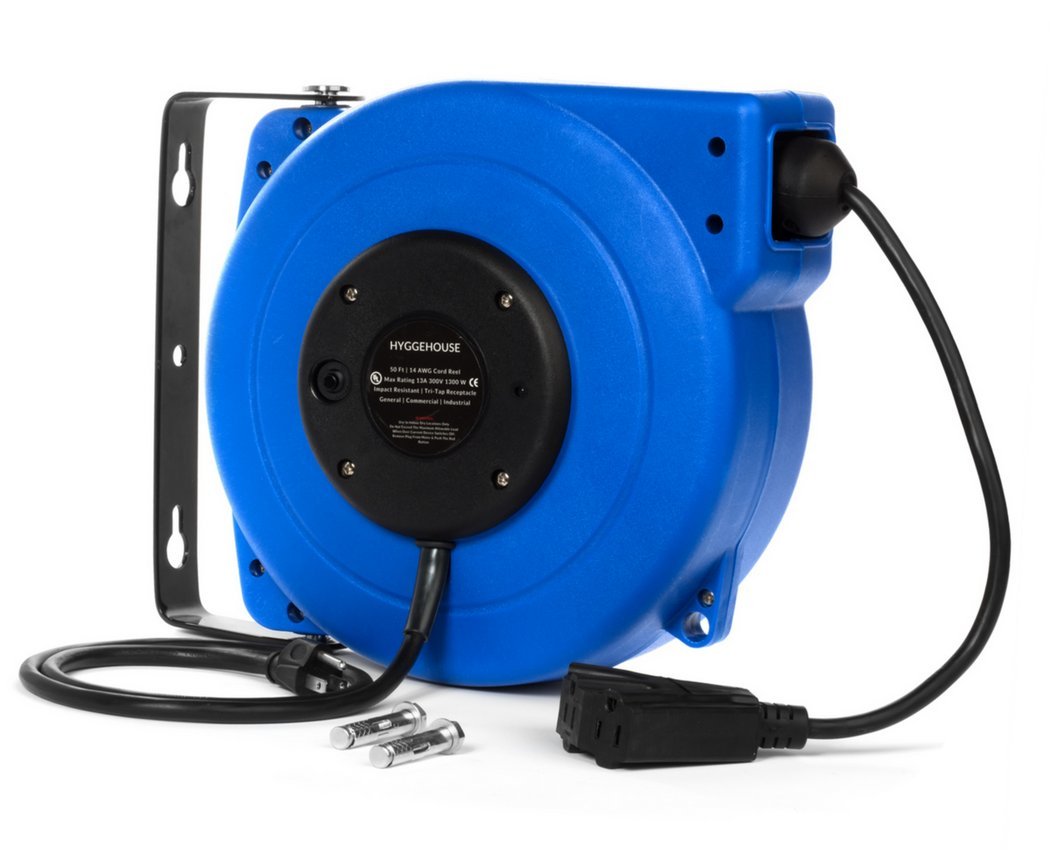High Performance 50Ft Retractable Extension Cord Reel. 14AWG, 13A, Tri
