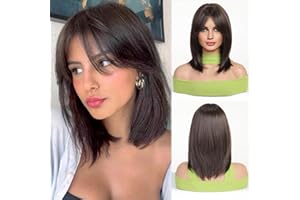 Esmee Short Straight Brown Bob Wigs With Curtain Bangs Shoulder Length Natural Wig Synthetic Daily Party Cosplay Wigs for Wom
