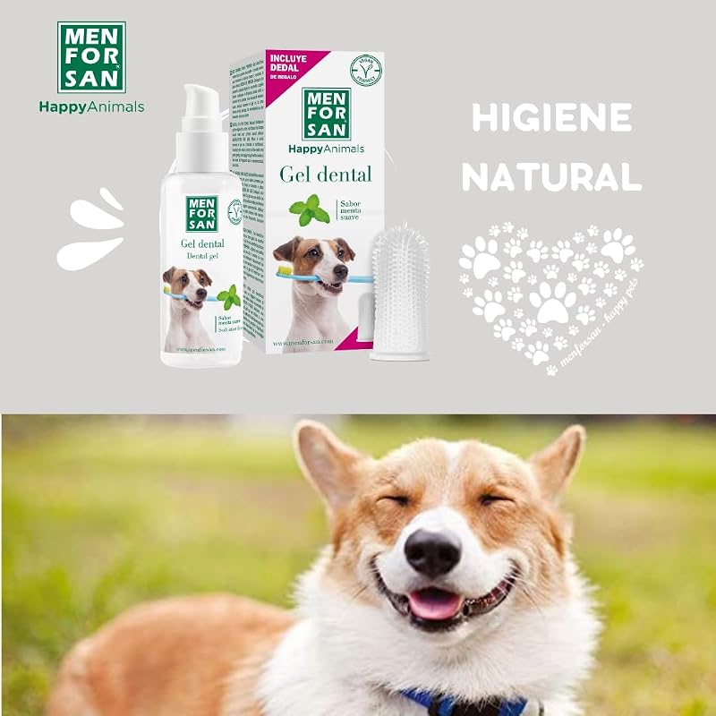 Gel dentário para cães | Gel Natural de Pasta de Dentes | Fresh Breath | Controla a Placa Dentária | Sabor a Hortelã | Inclui presente de dedal | 60 ml