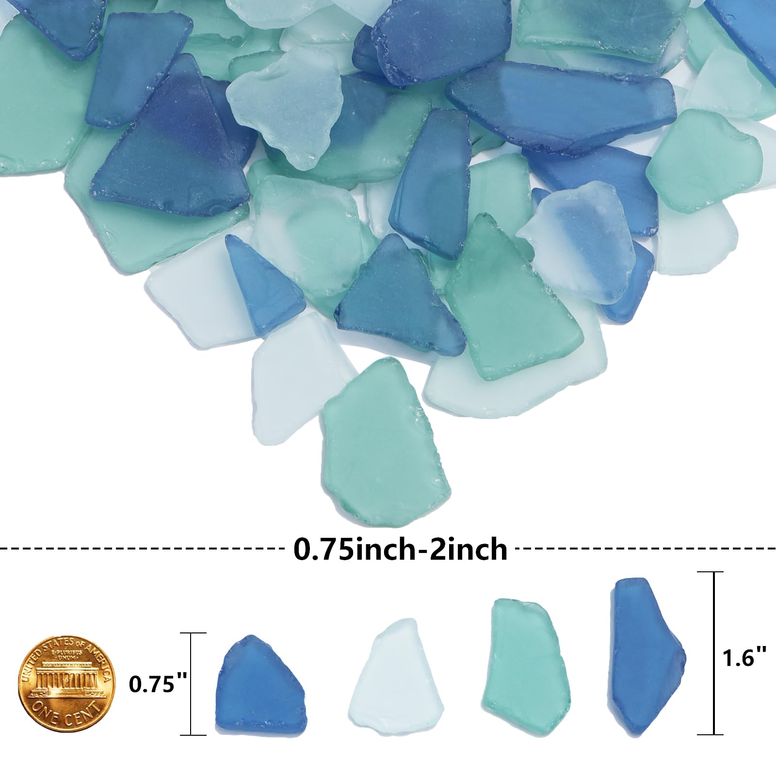 Sea Glass for Crafts - 14oz Frosted Seaglass Pieces - Vase Filler and Aquarium Ornament, DIY Craft Supplies for Art, Beach Weddings, and Home Decor (Blue, Aqua Green, White)