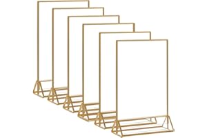 HIIMIEI Acrylic Gold Frames Sign Holders 4x6, Double Sided Table Menu Display Stand, Wedding Table Numbers Holder(6 Pack)