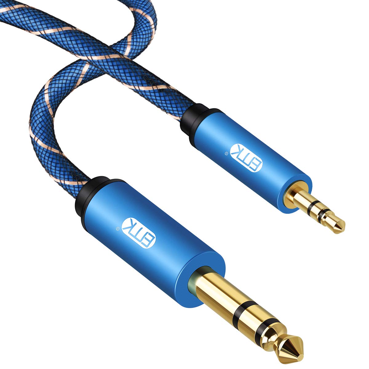 EMK 1/8 Inch to 1/4 Inch TRS 6.35mm to 3.5mm Male to Male Stereo Cable Nylon Braid (5M, 6.35mm 1/4 to 3.5mm 1/8 TRS Jack, Blue)