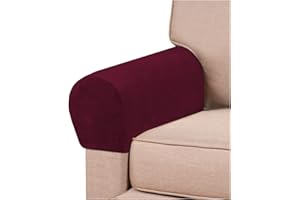 GAMUKAI 2 Pack Velvet Stretch Armrest Covers - Non Slip Sofa Chair Covers, Soft Elastic Arm Protectors for Living Room Couch, Office Chair, Recliner (Burgundy)