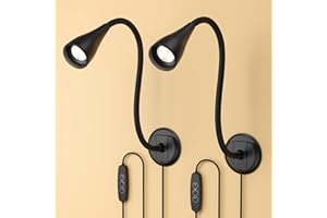 KAULSOUE Book Light for Reading at Night in Bed, Wall Mount Reading Light for Bedside,Headboard, Eye Care LED, 5 Color & Brightness Dimmable, Flexible Gosseneck, 2 Pack