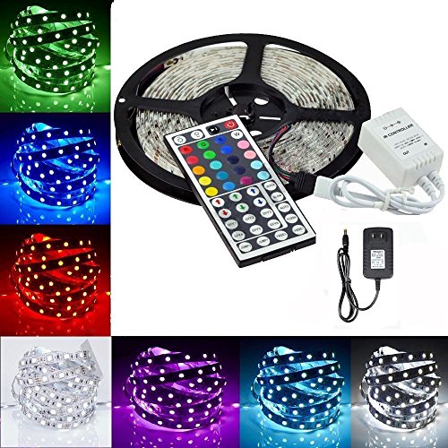 Minger Waterproof LED Strip Light 16.4ft(5m) 150leds RGB 5050 Rope Strips Lighting With 24-keys IR Remote Controller & 2A Power Supply for Home Lighting Kitchen Christmas Indoor & Outdoor Decoration