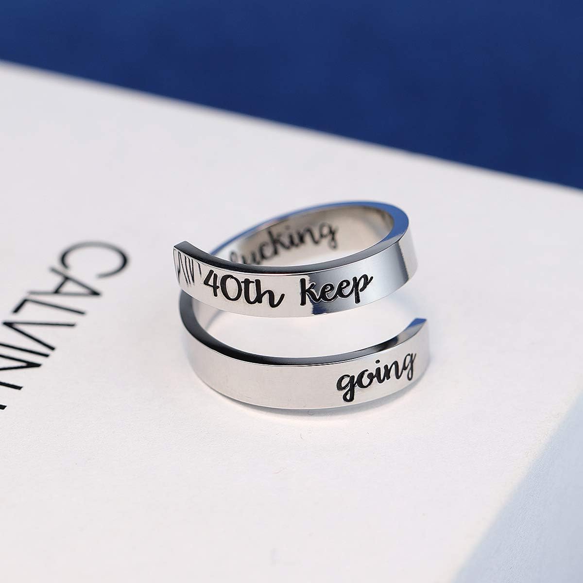 Suyi 40th Birthday Gifts for Mother Adjustable Stainless Steel Ring Birthday for Women 40th KFG, Black - Image 4