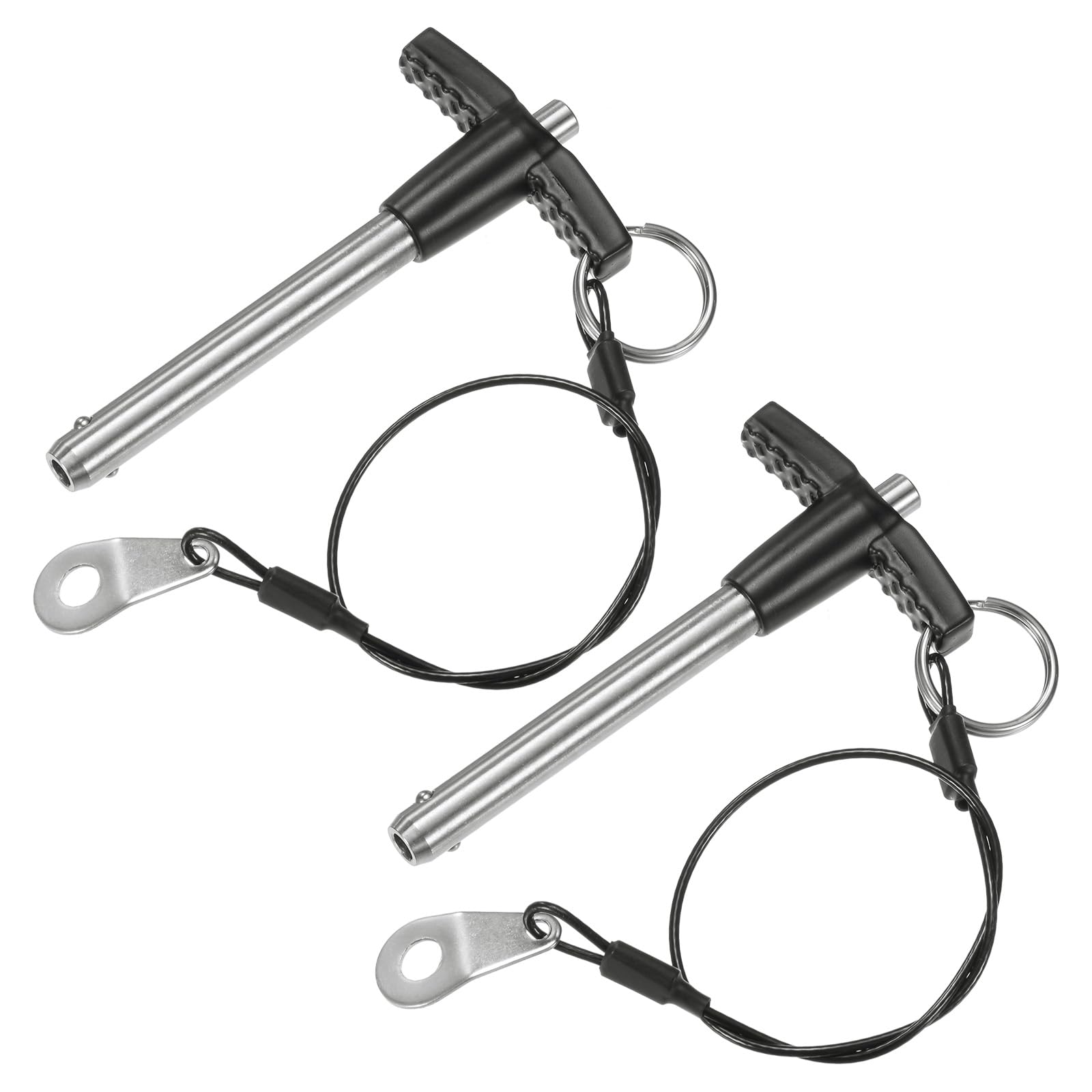 M METERXITY 2-Pack T Handle Lock Pins, 5/16"(8mm) Dia. 1-31/32"(50mm) Usage Length Push-Button Quick Release Locking Pins W Lanyard Cable for Speaker/Aviation/Gym/Machine [304 Stainless Steel]