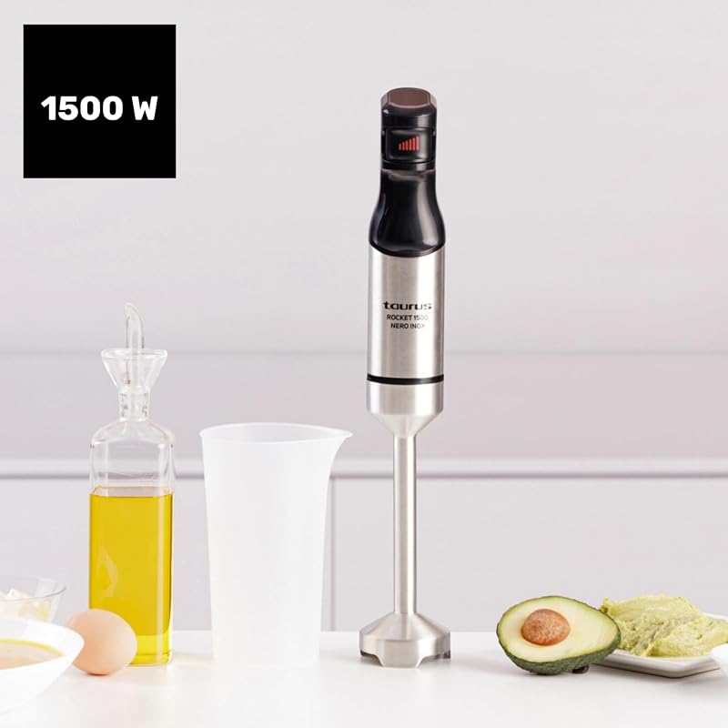 Liquidificador profissional Rocket 1500 Nero Inox 1500W com regulador sem degraus Vara de lâmina em aço inoxidável Toque suave com proteção contra salpicos Exaustor Lavar loiça Seguro para lavar loiça Uso diário Uso fácil