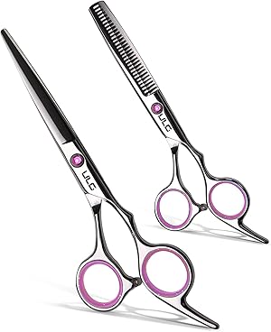 Haarschneideschere Ausdünnungsschere Set ULG Professionelle Friseurschere Texturierungssalon Rasiermesserscharfe Schere Japanischer Edelstahl 16,5 cm Rosa