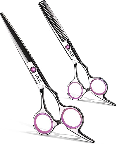Haarschneideschere Ausdünnungsschere Set ULG Professionelle Friseurschere Texturierungssalon Rasiermesserscharfe Schere Japanischer Edelstahl 16,5 cm Rosa