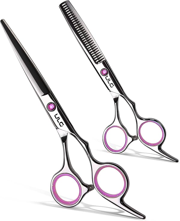 Haarschneideschere Ausdünnungsschere Set ULG Professionelle Friseurschere Texturierungssalon Rasiermesserscharfe Schere Japanischer Edelstahl 16,5 cm Rosa