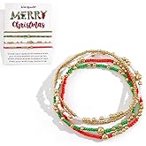 SHINUS BOHO Christmas Bracelets for Women,Bohemian Gold Red Green White Beads Stackable Bracelets Stack Fashion Festival Theme Costume Accessories Jewelry Gift
