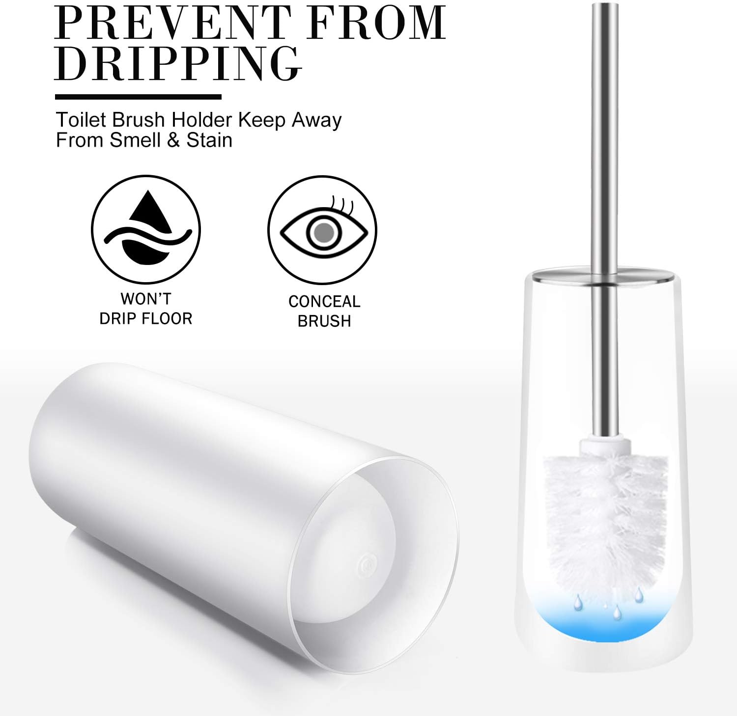 IXO Toilet Brush and Holder, 2 Pack Toilet Brush with 304 Stainless Steel Long Handle, Toilet Bowl Brush for Bathroom Toilet-Ergonomic, Elegant,Durable: Kitchen & Dining